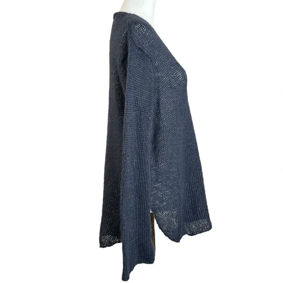 Wooden Ships Wool Mohair V Neck Navy Open Knit Tunic Sweater Size Medium Large - Picture 3 of 7